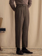 Italian wool herringbone pattern straight pants - Antonios