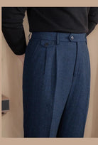 Italian wool herringbone pattern straight pants - Antonios