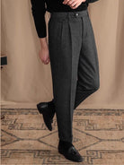 Italian wool herringbone pattern straight pants - Antonios