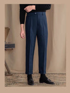 Italian wool herringbone pattern straight pants - Antonios