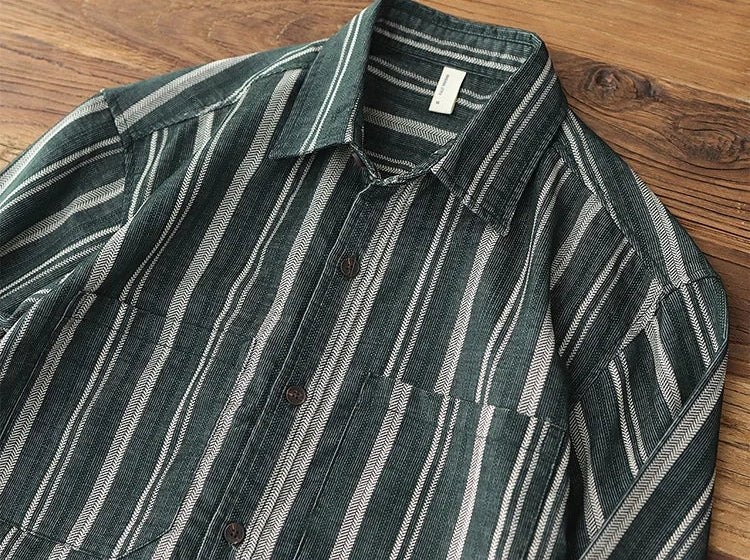 Japanese corduroy striped double pocket shirt - Antonios