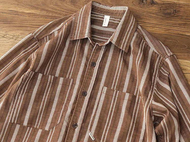 Japanese corduroy striped double pocket shirt - Antonios