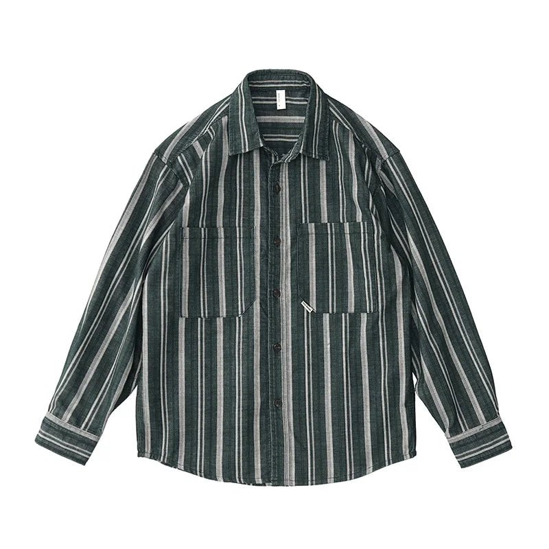 Japanese corduroy striped double pocket shirt - Antonios