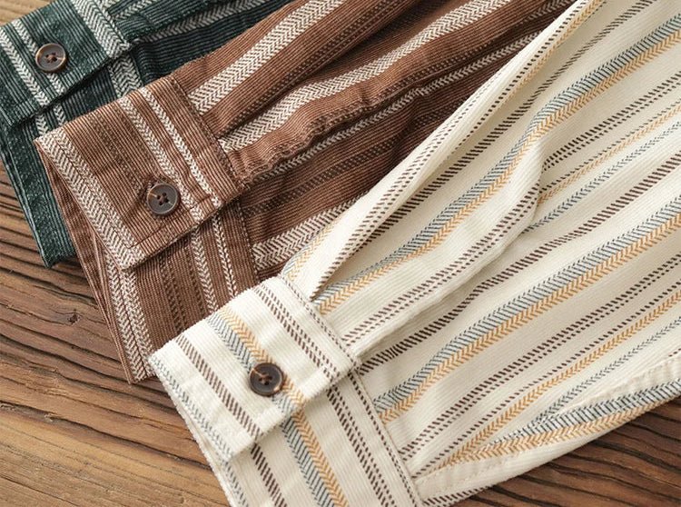 Japanese corduroy striped double pocket shirt - Antonios