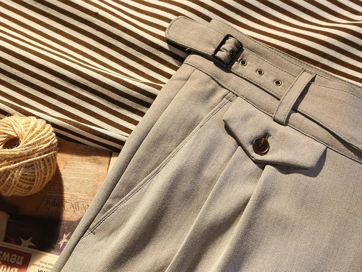 Khaki herringbone pattern tapered pants - Antonios