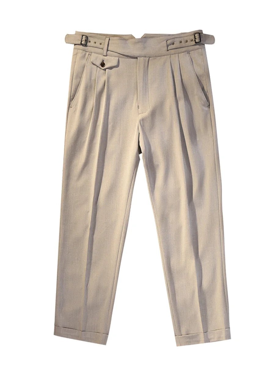 Khaki herringbone pattern tapered pants - Antonios