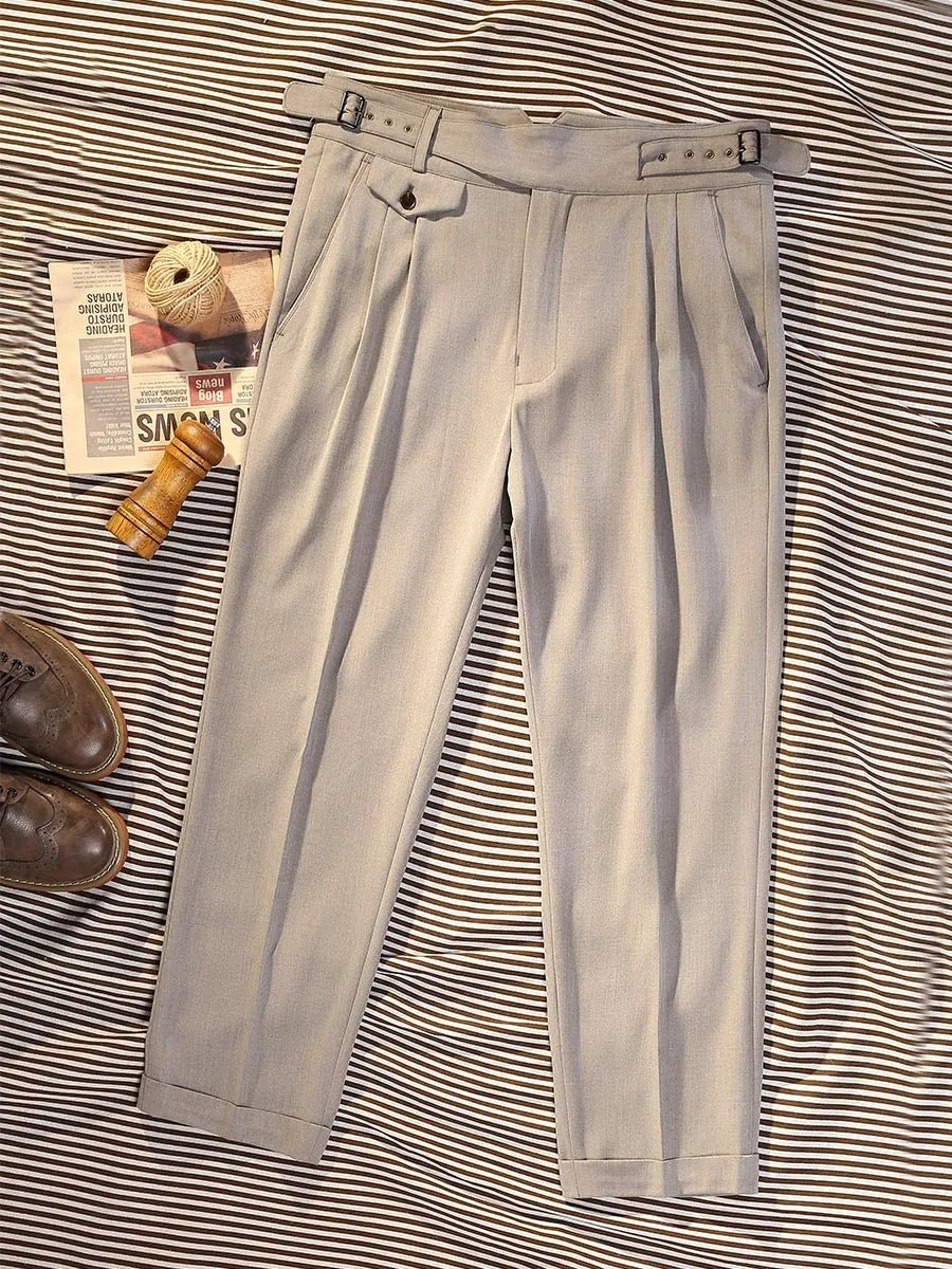 Khaki herringbone pattern tapered pants - Antonios