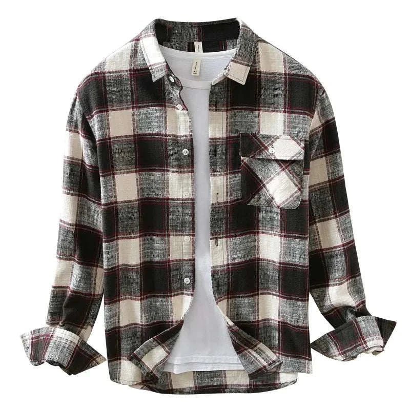 Korean plaid long - sleeve shirt - Antonios