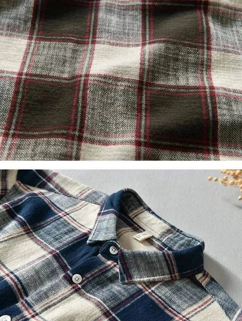 Korean plaid long - sleeve shirt - Antonios
