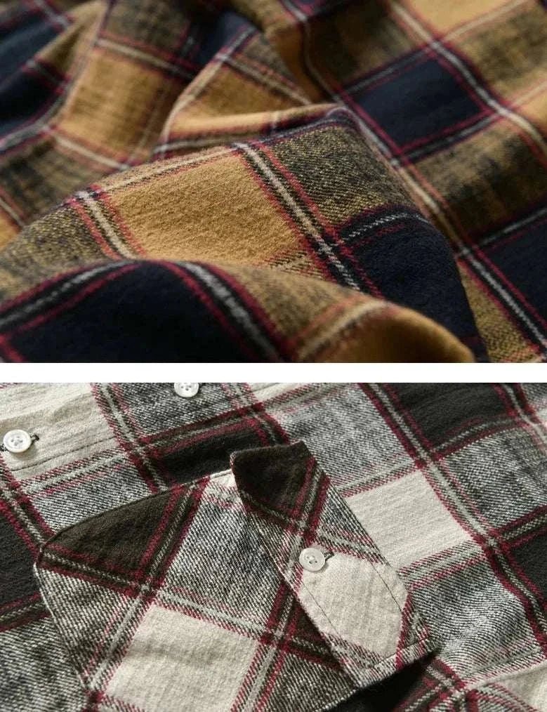 Korean plaid long - sleeve shirt - Antonios