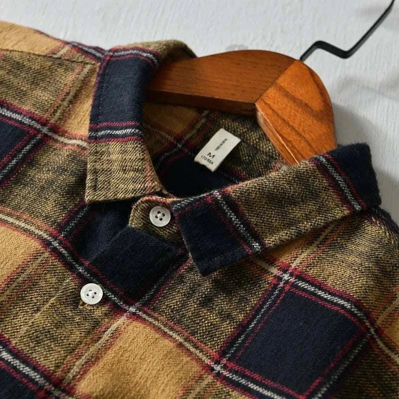 Korean plaid long - sleeve shirt - Antonios