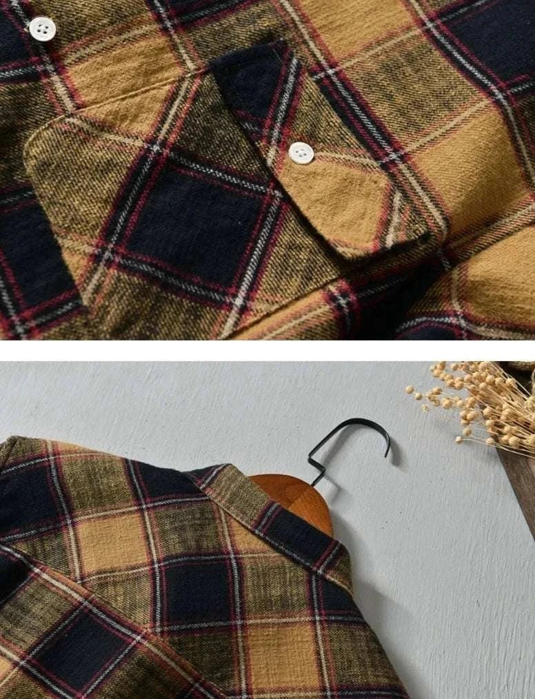 Korean plaid long - sleeve shirt - Antonios