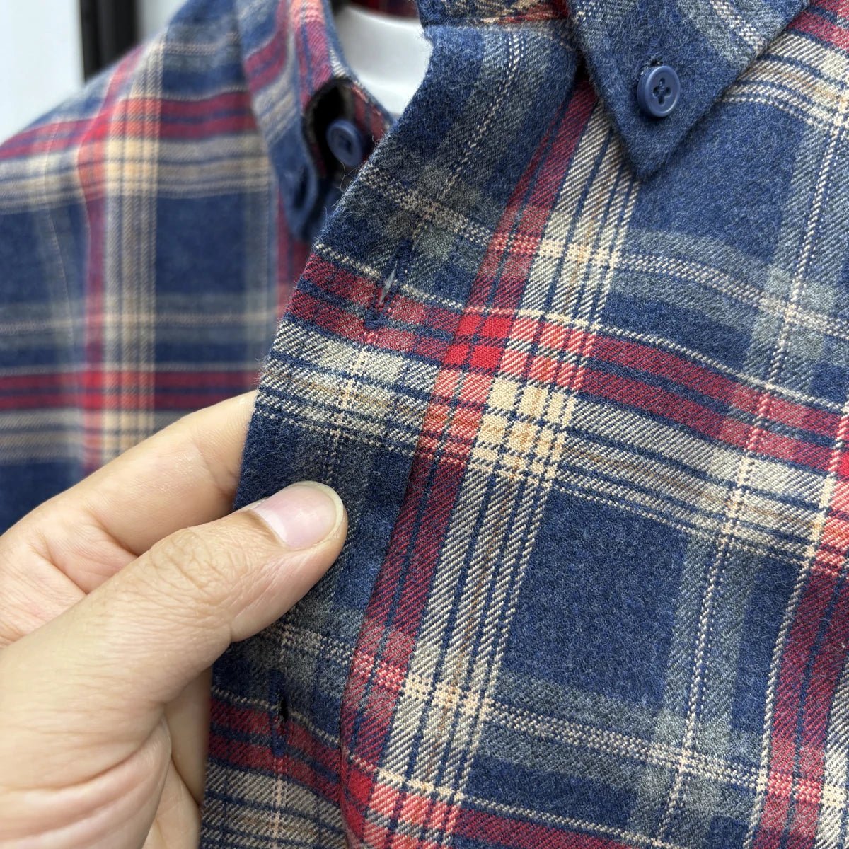 Lapel cotton plaid pattern long sleeve shirt - Antonios