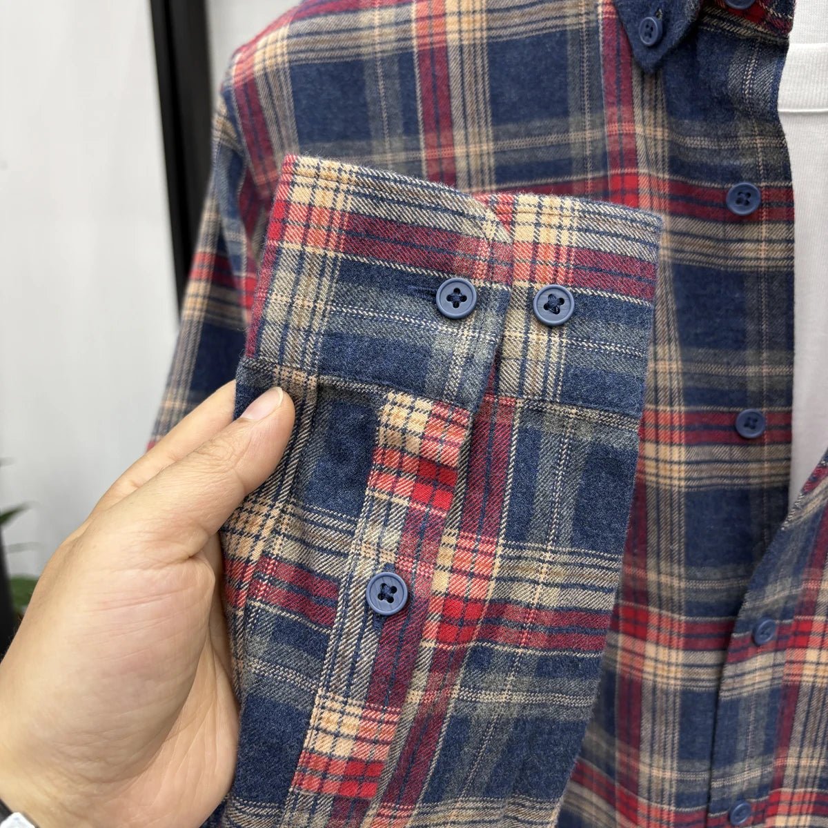 Lapel cotton plaid pattern long sleeve shirt - Antonios