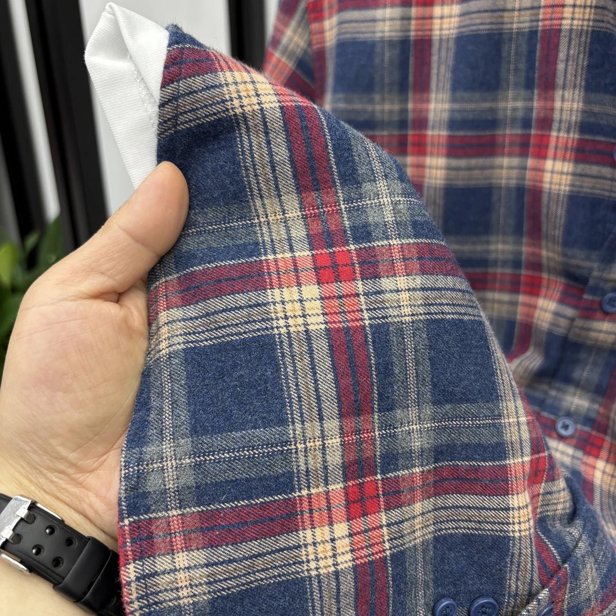 Lapel cotton plaid pattern long sleeve shirt - Antonios