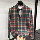Lapel cotton plaid pattern long sleeve shirt - Antonios