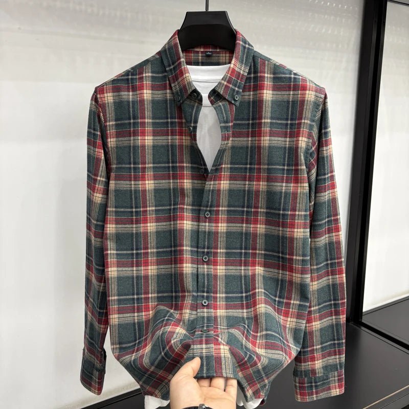 Lapel cotton plaid pattern long sleeve shirt - Antonios