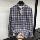 Lapel cotton plaid pattern long sleeve shirt - Antonios