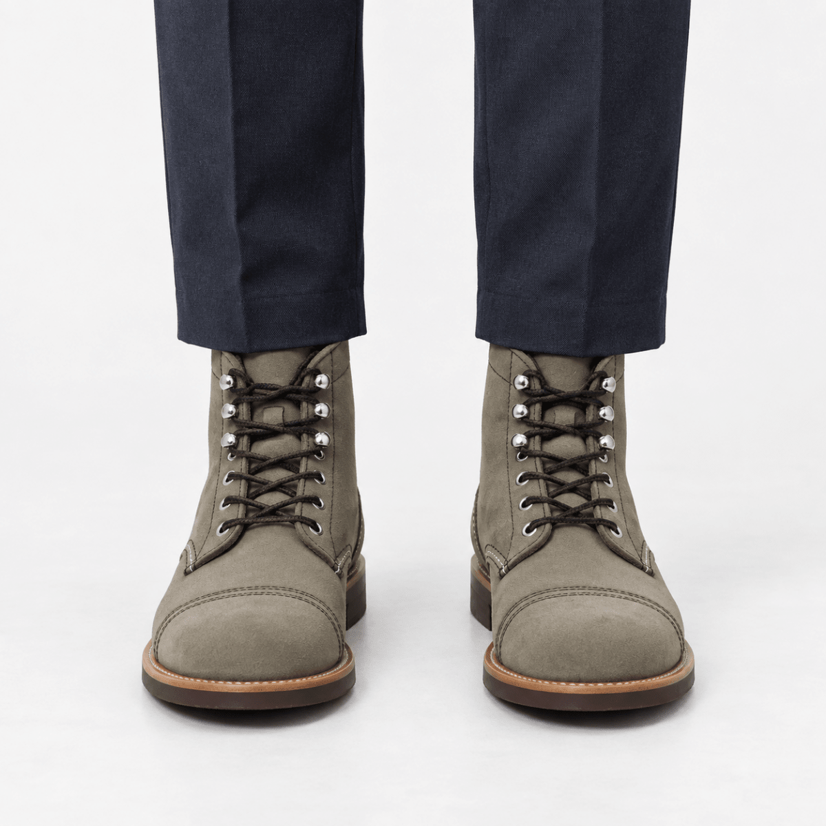 Leather cap toe lace up boots - AntoniosClothing - Gray suede