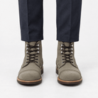 Leather cap toe lace up boots - AntoniosClothing - Gray suede