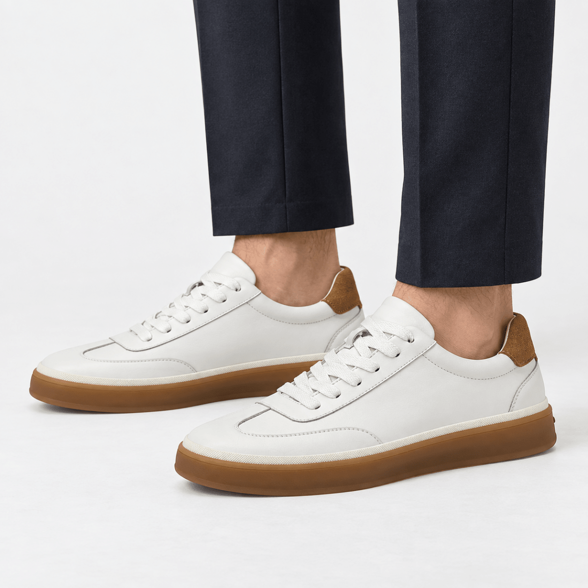Leather court sneakers with gum soles - AntoniosClothing - White