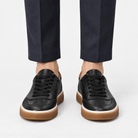 Leather court sneakers with gum soles - AntoniosClothing - Black