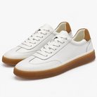 Leather court sneakers with gum soles in white, product cover