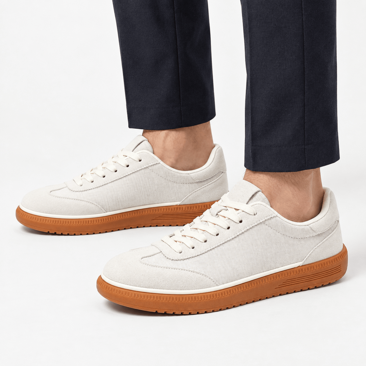 Leather low top sneakers with chunky gum soles - AntoniosClothing - White