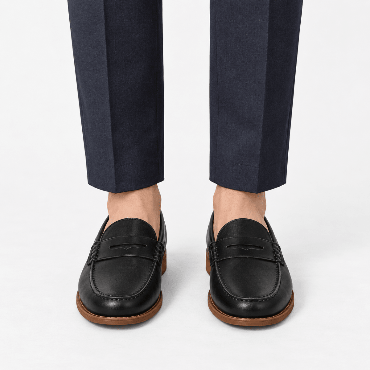 Leather penny loafers with contrast soles - AntoniosClothing - Black leather