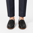 Leather penny loafers with contrast soles - AntoniosClothing - Black leather