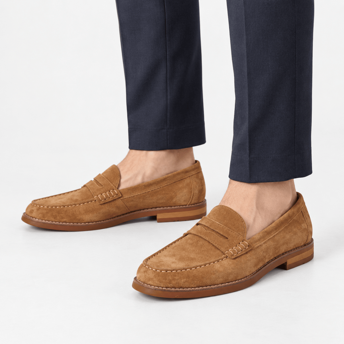 Leather penny loafers with contrast soles - AntoniosClothing - Tan suede