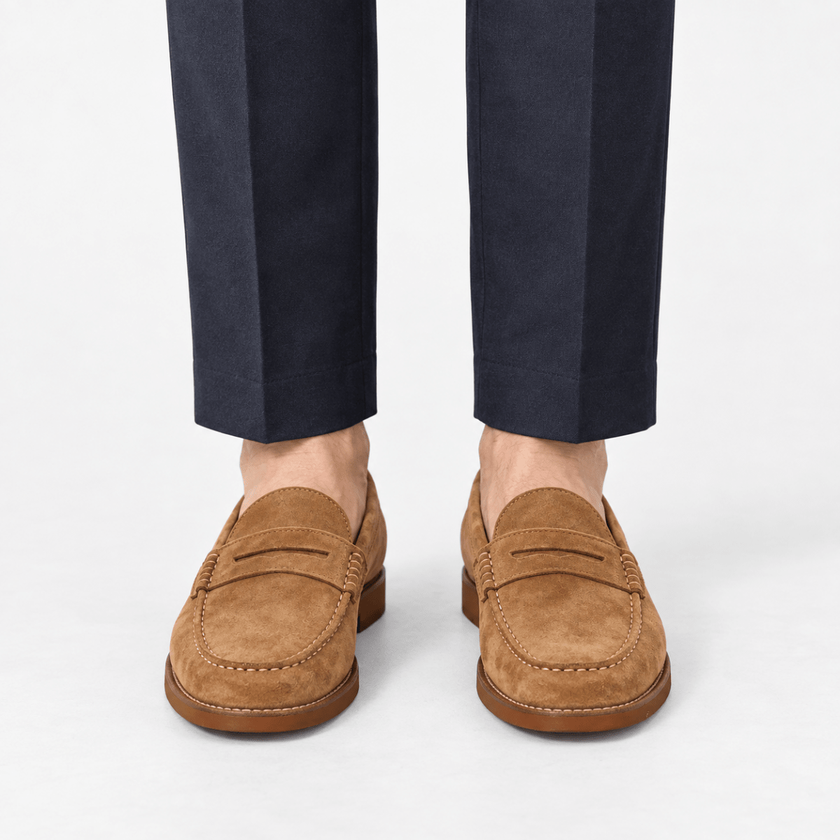 Leather penny loafers with contrast soles - AntoniosClothing - Tan suede