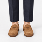 Leather penny loafers with contrast soles - AntoniosClothing - Tan suede