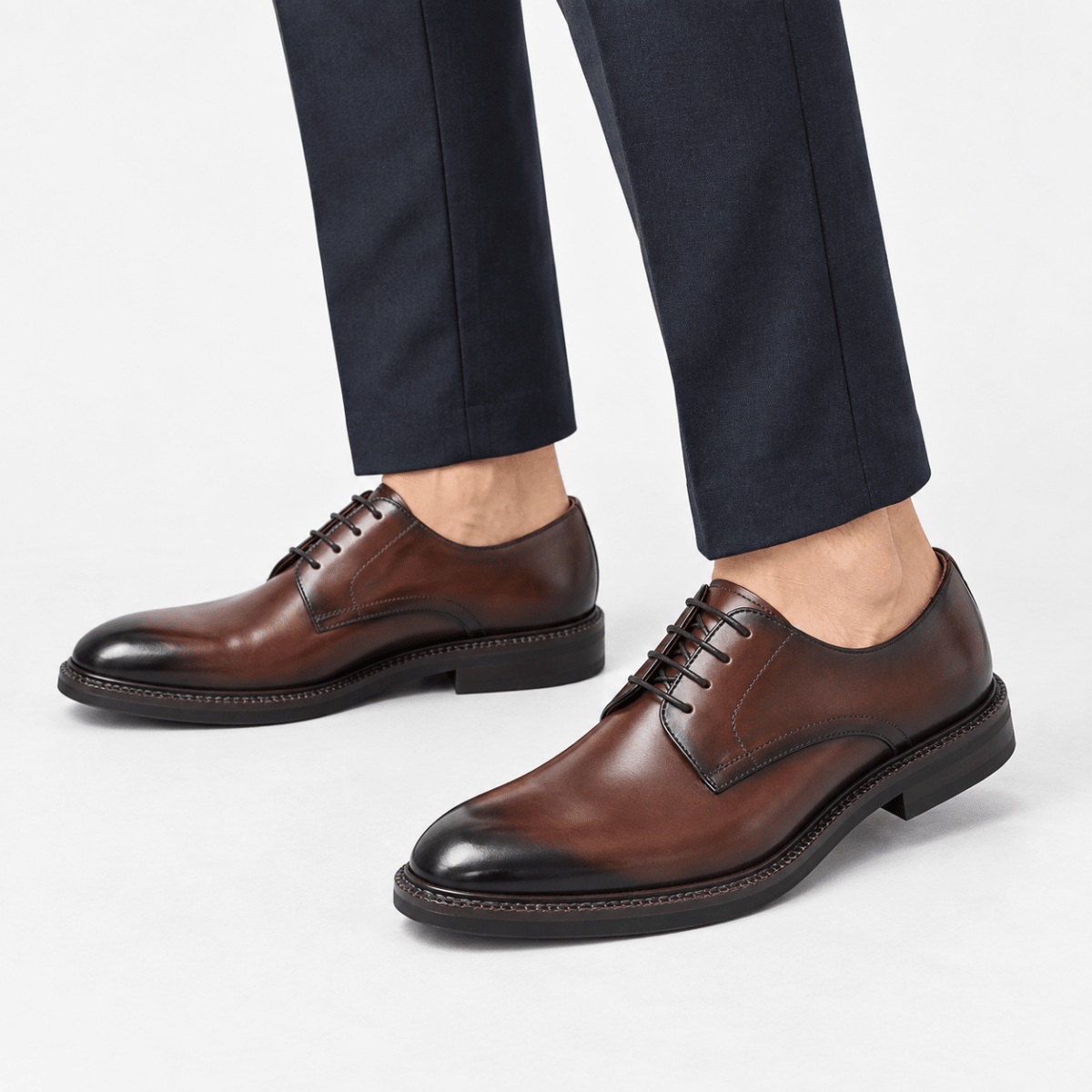 Leather plain toe derby shoes - AntoniosClothing - Brown