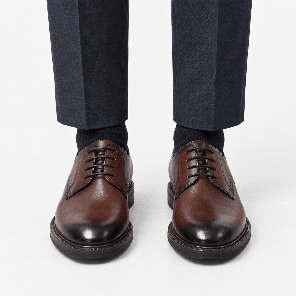 Leather plain toe derby shoes - AntoniosClothing - Brown