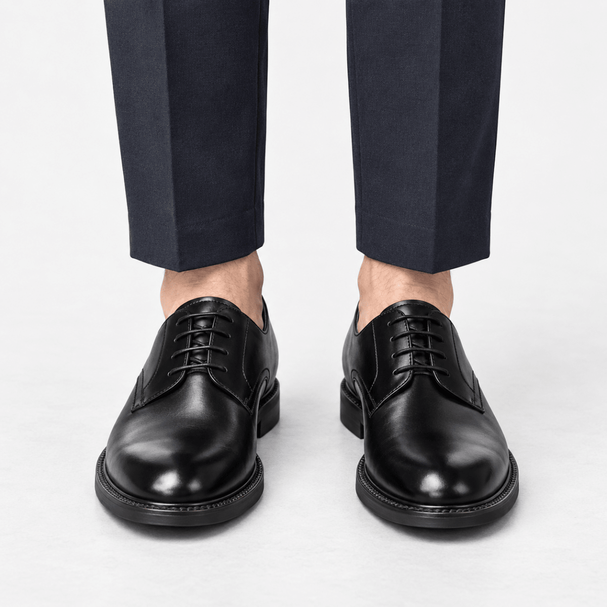 Leather plain toe derby shoes - AntoniosClothing - Black