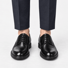 Leather plain toe derby shoes - AntoniosClothing - Black
