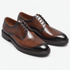 Leather plain toe derby shoes - AntoniosClothing - Brown