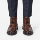 Leather wingtip boots with side zips - AntoniosClothing - Coffee