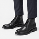 Leather wingtip boots with side zips - AntoniosClothing - Black