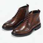 Leather wingtip boots with side zips in coffee, product cover