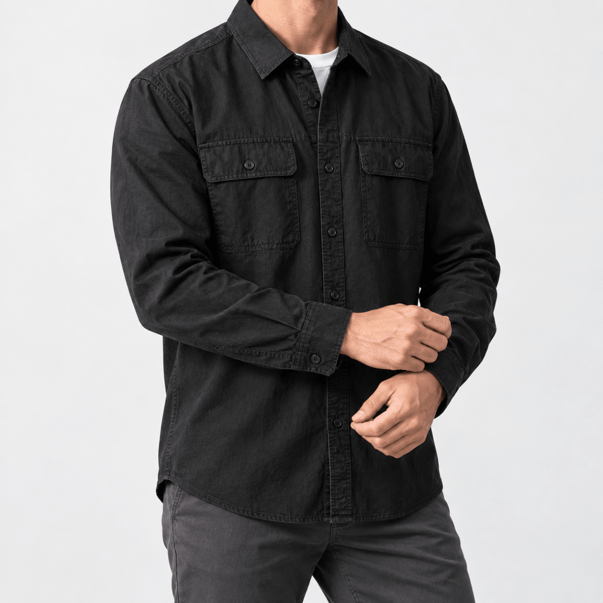 Leo 100% cotton retro utility shirt - AntoniosClothing - Black