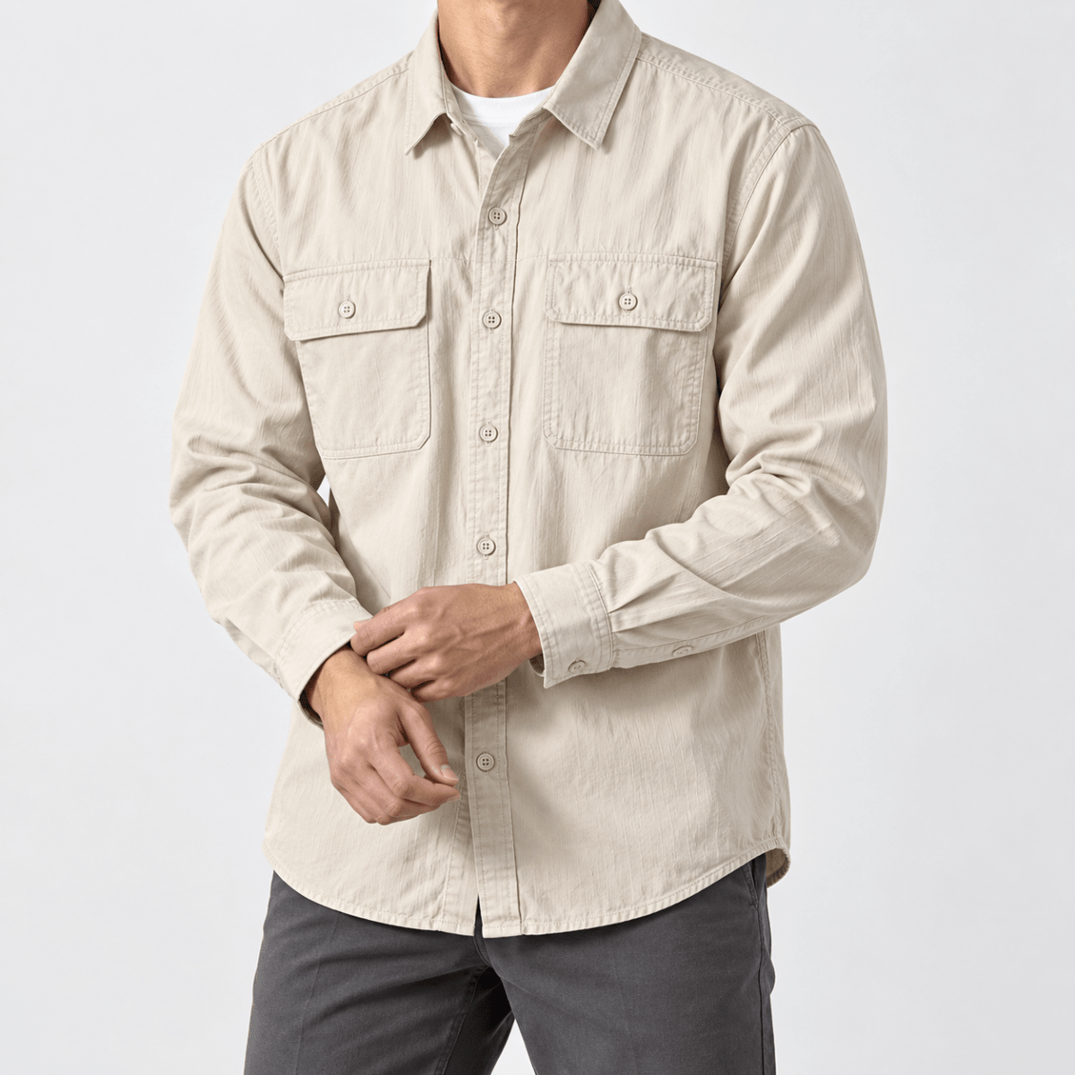Leo 100% cotton retro utility shirt - AntoniosClothing - Beige