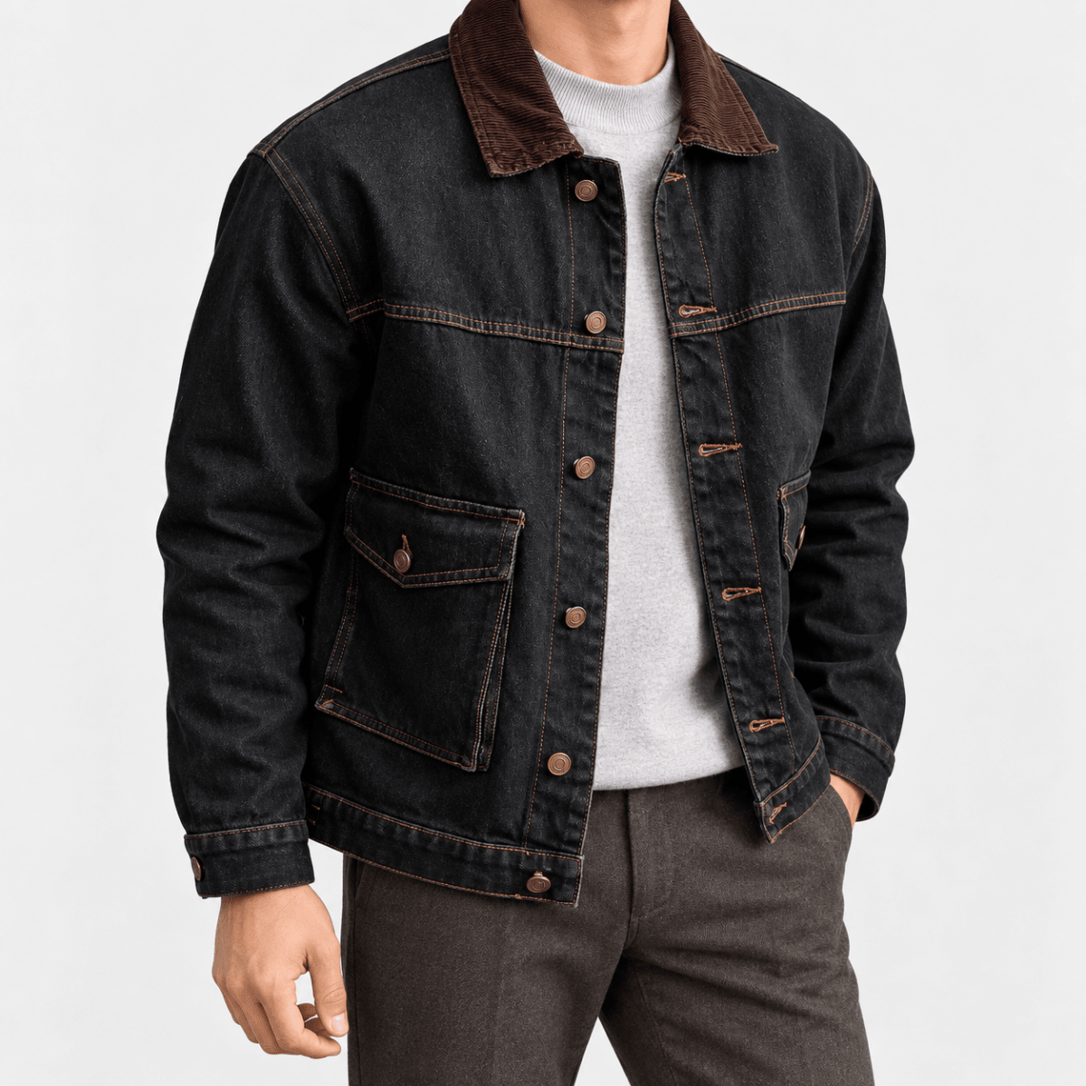 Leo american denim casual jacket - AntoniosClothing - Blue black
