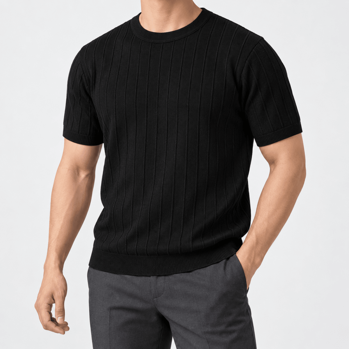 Leo business striped design t-shirt - AntoniosClothing - Black