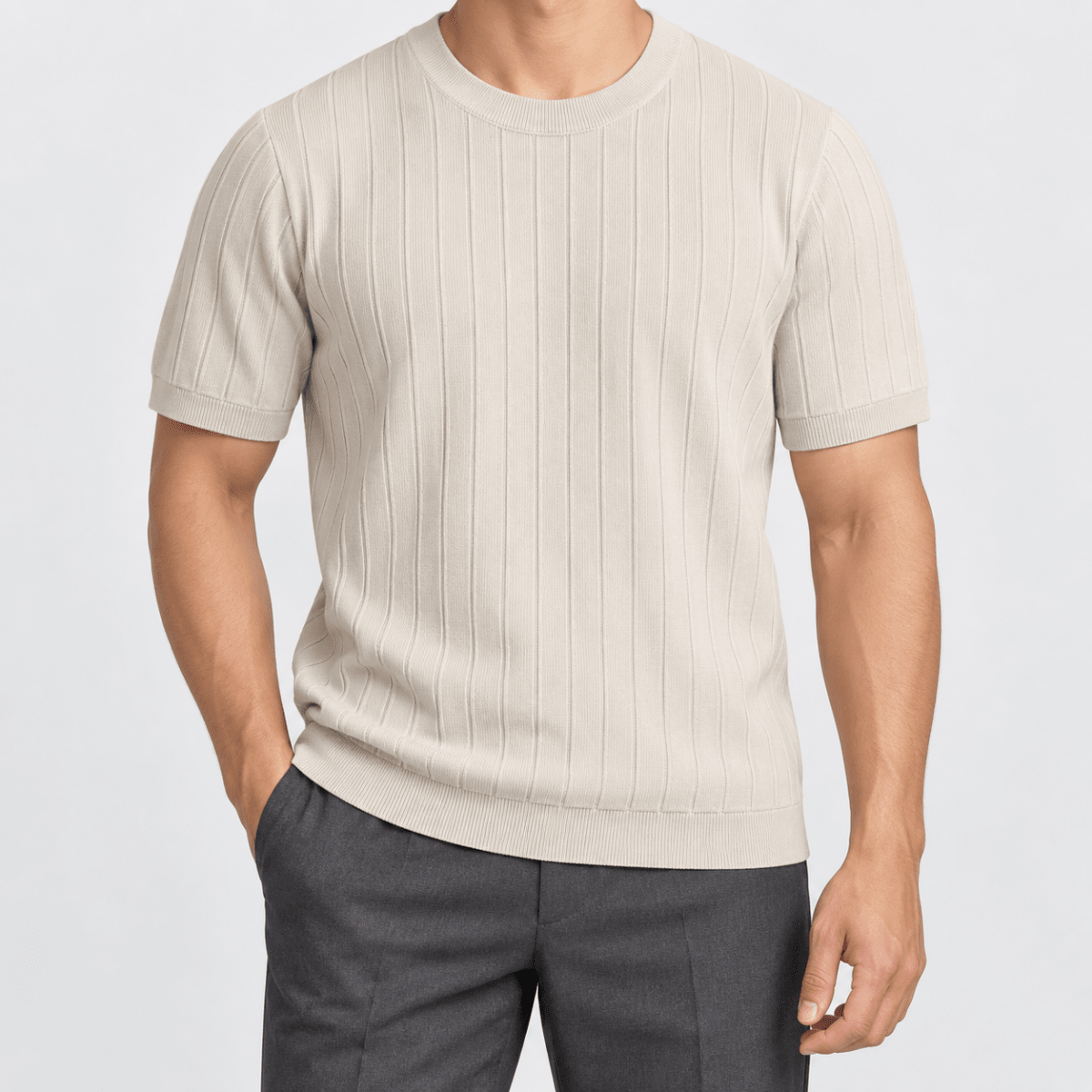Leo business striped design t-shirt - AntoniosClothing - Khaki