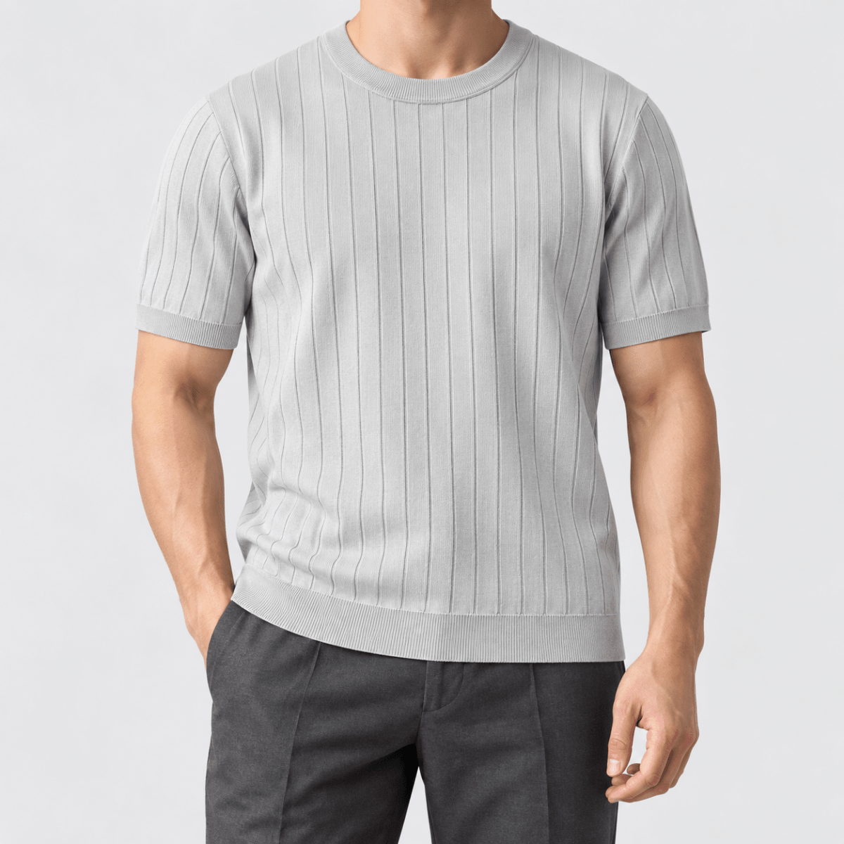 Leo business striped design t-shirt - AntoniosClothing - Gray