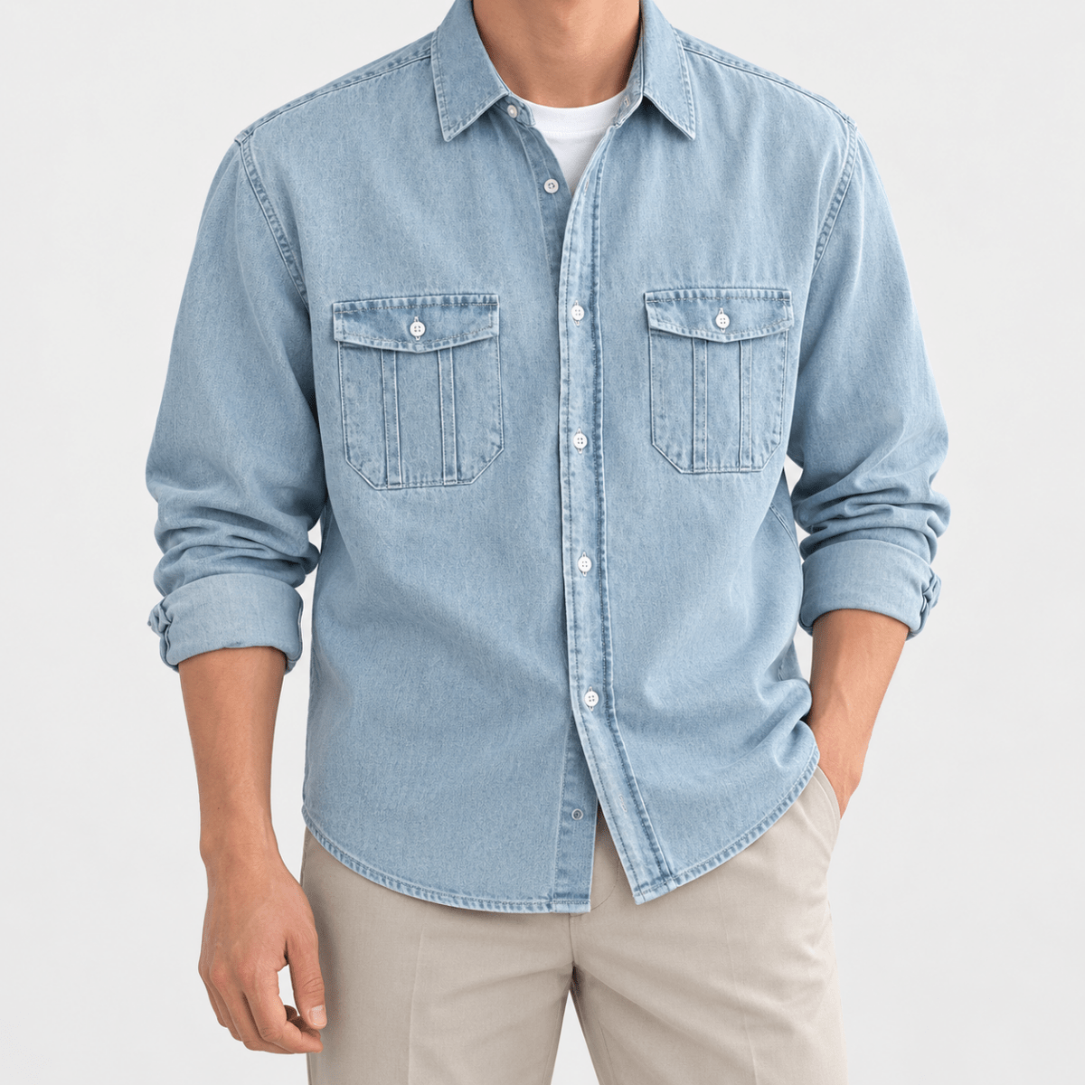 Leo casual spring denim shirt - AntoniosClothing - Light blue