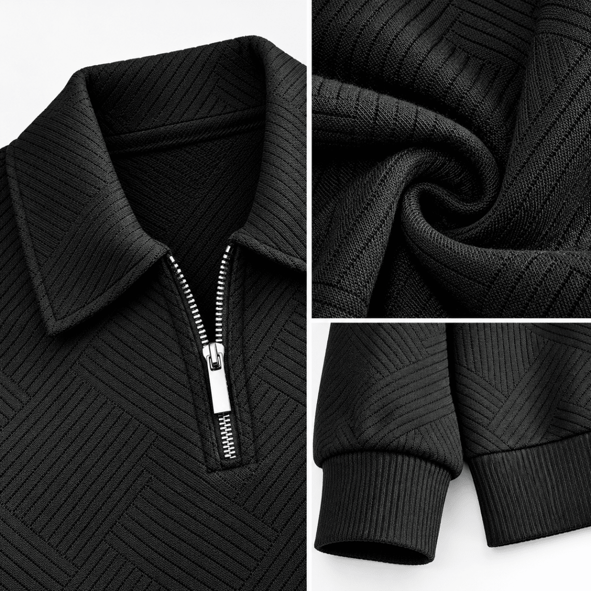 Leo casual sweater with zip - AntoniosClothing - Black