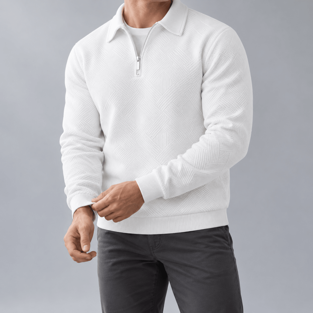 Leo casual sweater with zip - AntoniosClothing - White